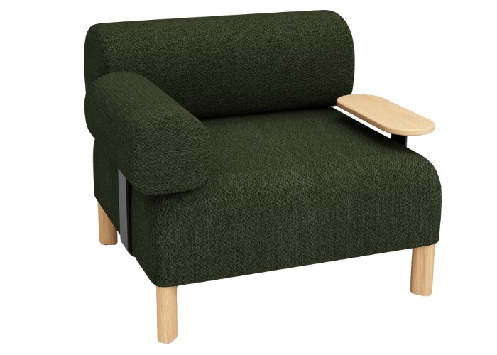 Pebble Single Lounge + 1 Armrest + Table - Green